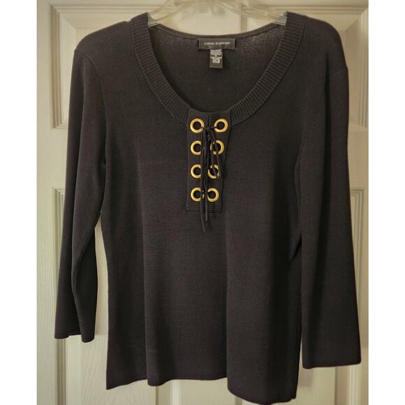 SWEATER/TOP-BLACK CABLE & GAUGE-Black Knit-Gold Rivets-Lace Up-SIZE M - Picture 7 of 11